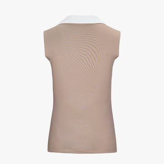 Contrast Collar Open-neck Sleeveless T-Shirt (Cocoa)