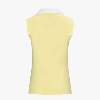 Contrast Collar Open-neck Sleeveless T-Shirt (Yellow)