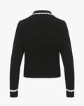 Ruffle Collar Zip-up Cardigan - Black