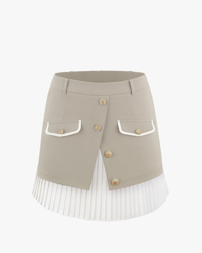 Layer Pleats Pocket Skirt - Beige