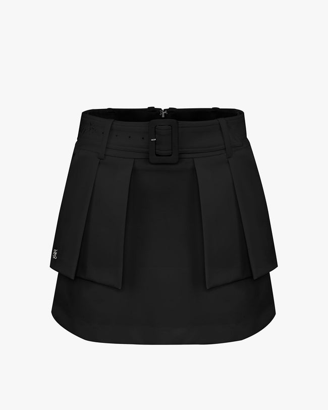 Belt Flap High Waisted Skirt - Black