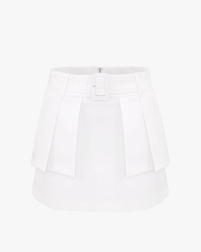 Belt Flap High Waisted Skirt - White