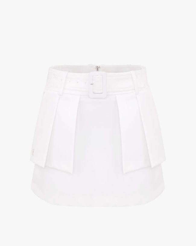 Belt Flap High Waisted Skirt - White