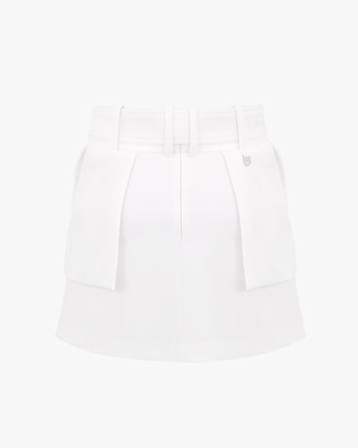 Belt Flap High Waisted Skirt - White