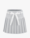 Ribbon Belt High Waist Double Pleated Skirt - Grey