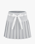 Ribbon Belt High Waist Double Pleated Skirt - Grey