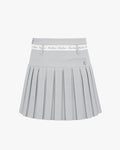 Ribbon Belt High Waist Double Pleated Skirt - Grey