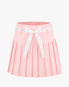 Ribbon Belt High Waist Double Pleated Skirt - Pink