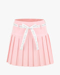 Ribbon Belt High Waist Double Pleated Skirt - Pink