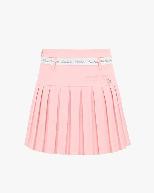 Ribbon Belt High Waist Double Pleated Skirt - Pink