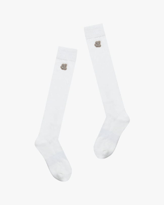 White Fair Liar Patch Knee Socks - Beige
