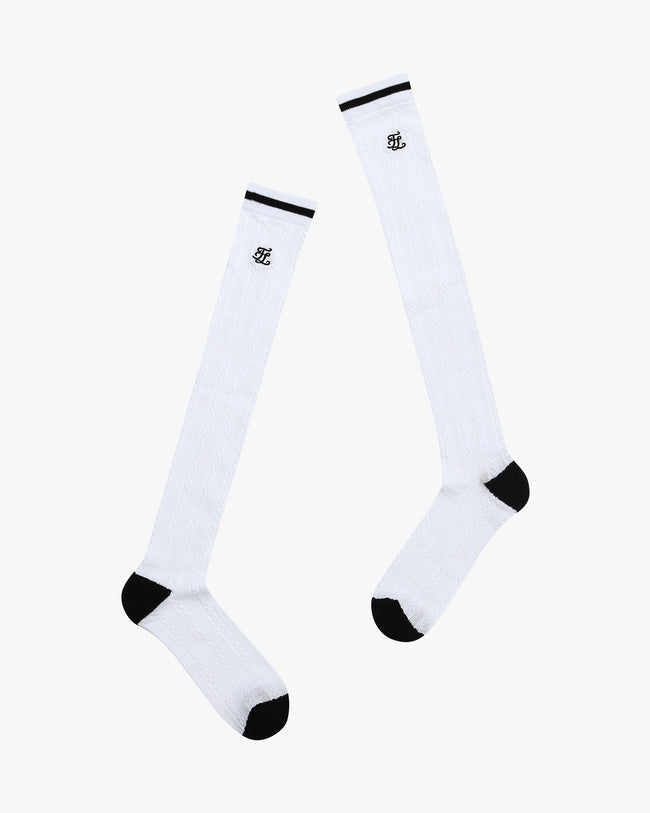 Cable Weave Knee Socks - White