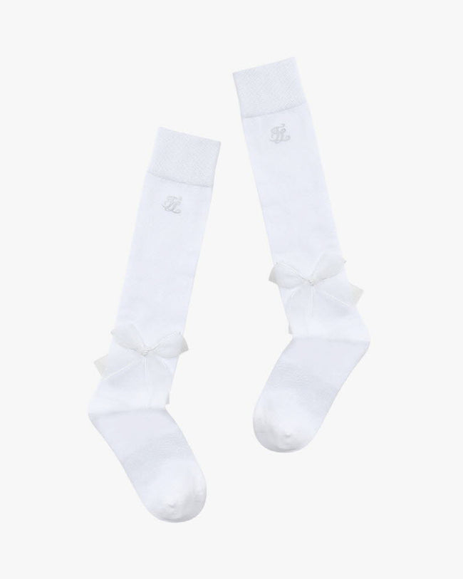 Oganja Silk Ribbon Knee Socks - White
