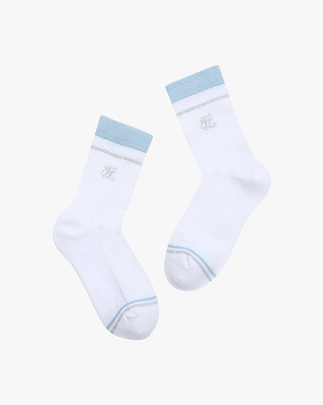 Aqua Stripe Ankle Socks - White
