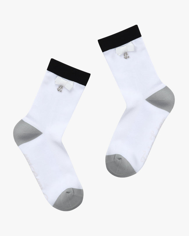 Aqua Ribbon Ankle Socks - White