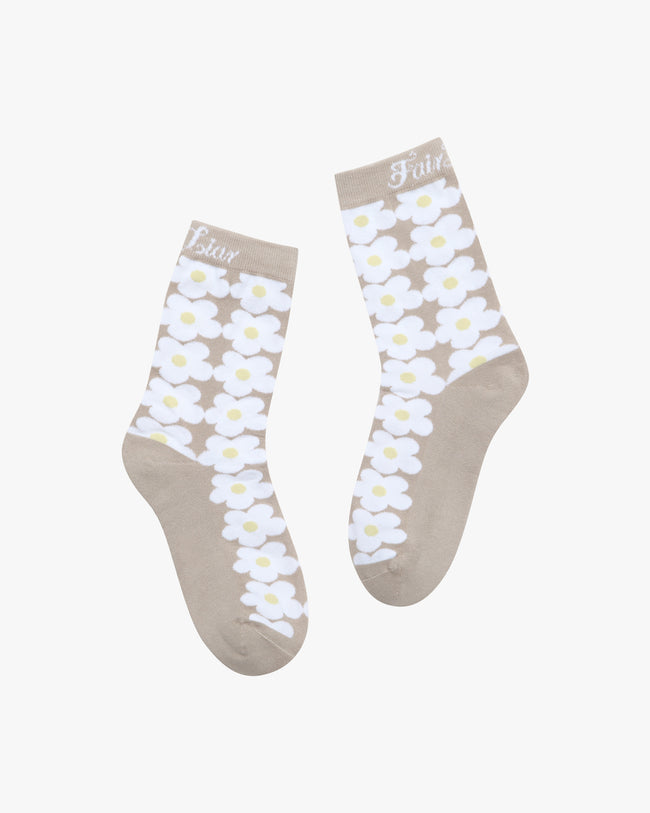 Flower Ankle Socks - Beige