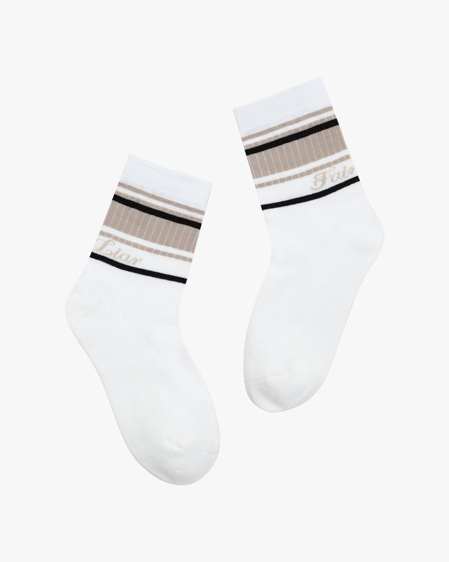 Stripe Point Ankle Socks - Beige
