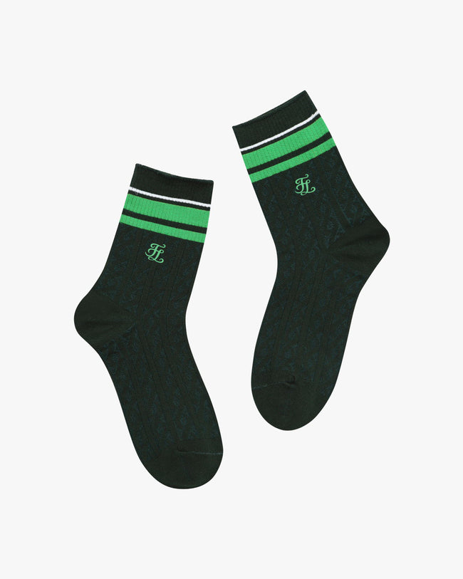 Cable Multi Color Ankle Socks - Green
