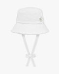 FL logo frayed denim bucket hat - White