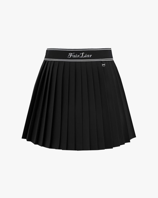Logo Jacqard Band Pleated Skirt - Black