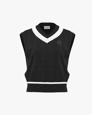 V Neck Frill Knit Vest (Black)