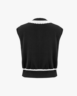 V Neck Frill Knit Vest (Black)