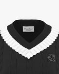 V-neck Frill Knit Vest - Black