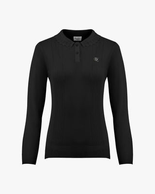 Wave Collar Knit Sweater - Black