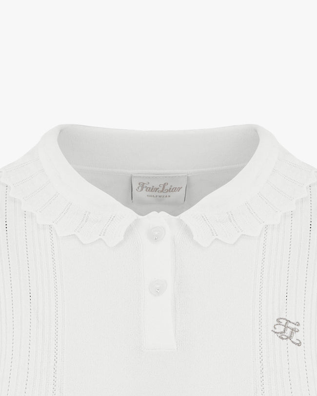 Wave Collar Knit Sweater - White