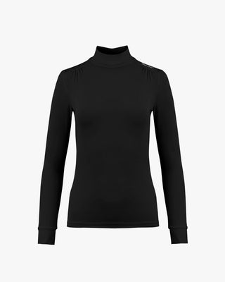 Neck Shirring Mock Neck T-Shirt - Black
