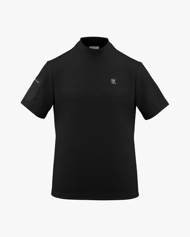 Men's high neck woven patch short sleeve t-shirt - Black