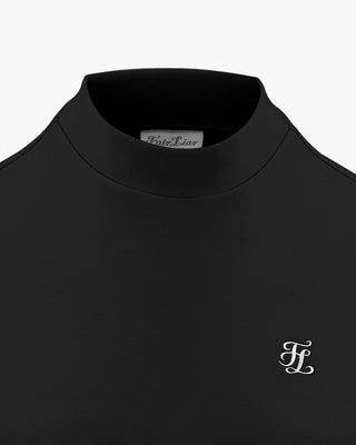 Men's high neck woven patch short sleeve T Shirt (Black)