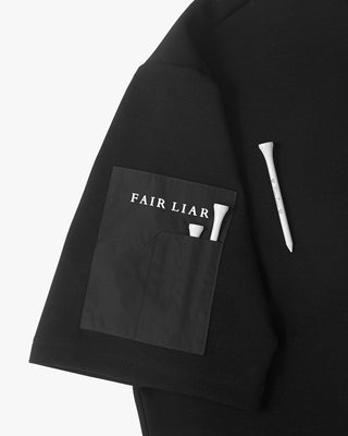 Men's high neck woven patch short sleeve T Shirt (Black)