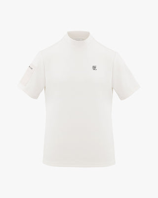 Men's high neck woven patch short sleeve T Shirt (Ivory)