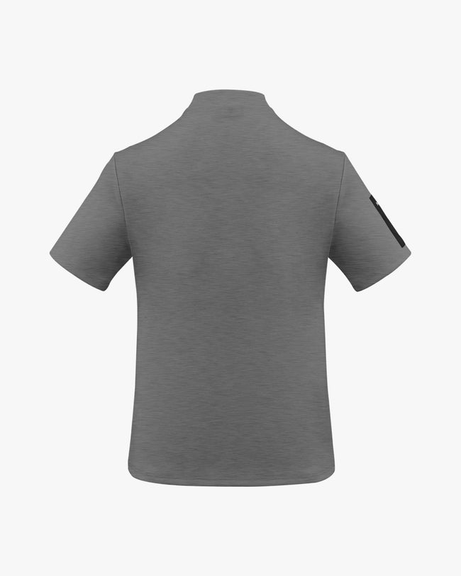 Men's high neck woven patch short sleeve t-shirt - Melange Grey