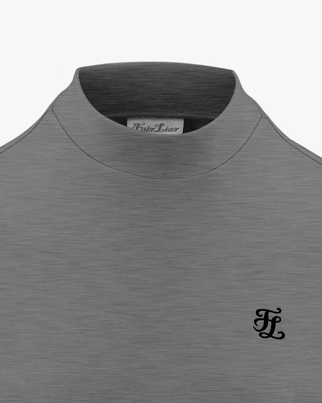 Men's high neck woven patch short sleeve t-shirt - Melange Grey