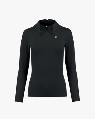 Double Collar Long Sleeve T-shirt - Black
