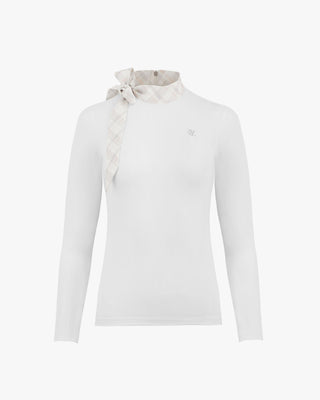 Check Ribbon Scarf Long Sleeve Shirt - White