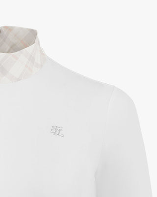 Check Ribbon Scarf Long Sleeve Shirt - White