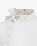 Check Ribbon Scarf Long Sleeve Shirt - White