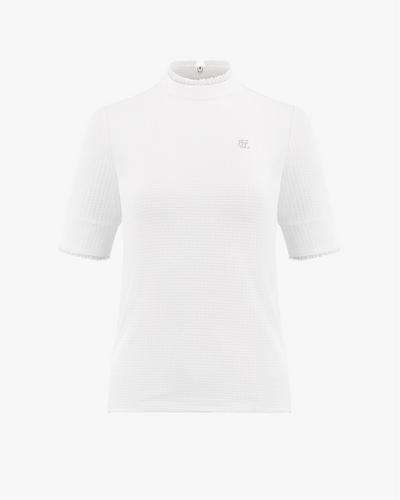 [Final sale] Frill high neck three-quarter t-shirt - White