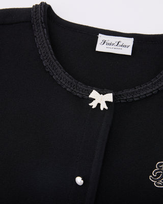 Pearl Ribbon Jacket Cardigan - Black