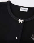 pearl ribbon jacket cardigan - Black