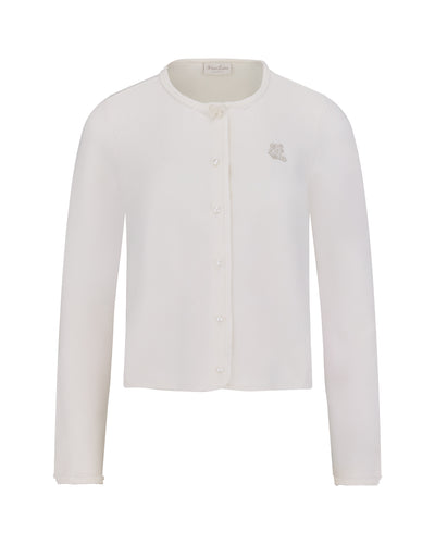 pearl ribbon jacket cardigan - White