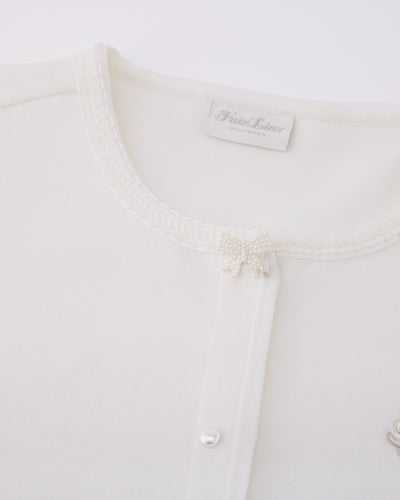pearl ribbon jacket cardigan - White