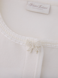 pearl ribbon jacket cardigan - White