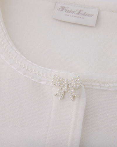 pearl ribbon jacket cardigan - White