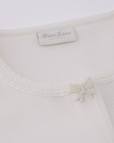 pearl ribbon jacket cardigan - White