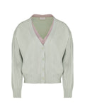 Double color v-neck cardigan - Green