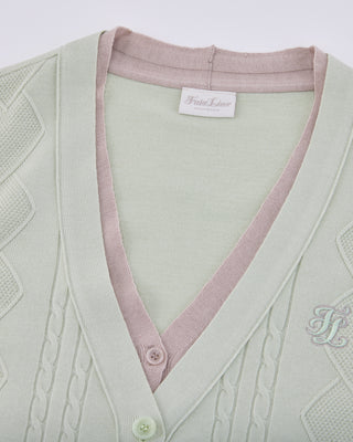 Double Color V-Neck Cardigan - Green